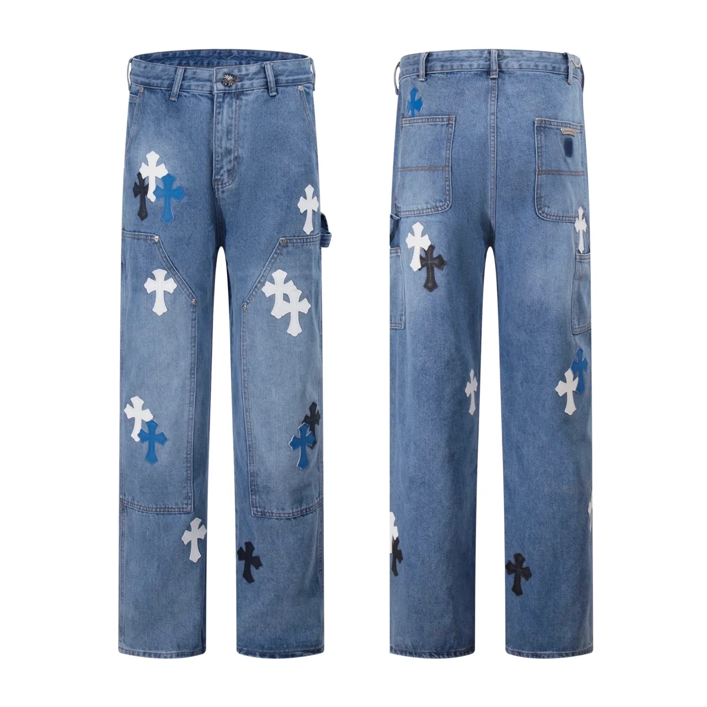 P260 Style number: H38 Croxin & 𝐂𝐡𝐫𝐨𝐦𝐞 𝐇𝐞𝐚𝐫𝐭 ss25 blue black blue and white grained leather denim workwear logging pants. Styles with different washed textures are very friendly to people with thin legs. The slightly flared version perfectly modifies the leg shape. The timeless and moderate length makes it easy to match and match. It is the basis for various styles and is a must-have in your wardrobe! The fabric is stiff but also makes the upper body soft without losing texture. The washing process is even more perfect. It is a must-have item for everyone! ! ! Washed wheat, hang tag, pants label, three labels complete Color: blue Size: 30-32-34-36